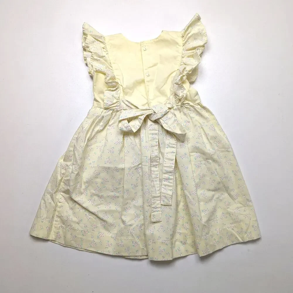 Vintage Oshkosh Bgosh Dress Girls Size 6 Yellow Floral Flutter Pinafore